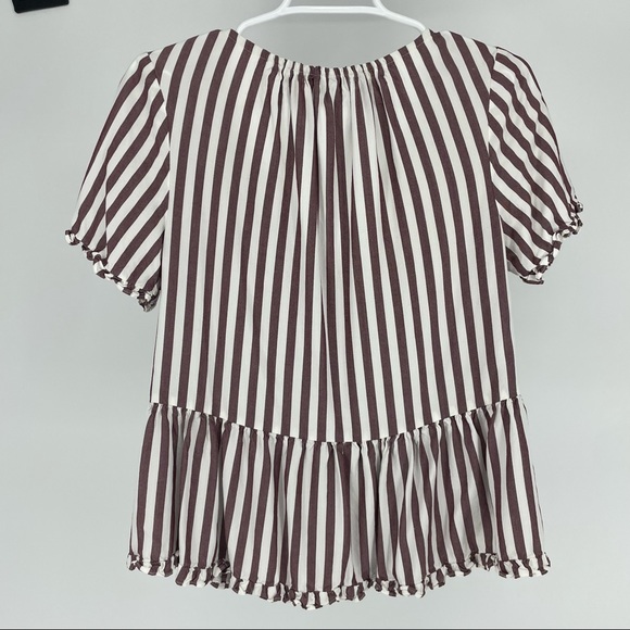MADEWELL STANZA RUFFLE HEM TOP BLOUSE STRIPE RED WHITE SMALL - Picture 5 of 10